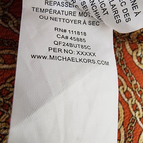 Michael Kors Top Women Size XL Orange Gold Chain Link Logo 3/4 Tie Sleeve V Neck - Picture 9 of 9